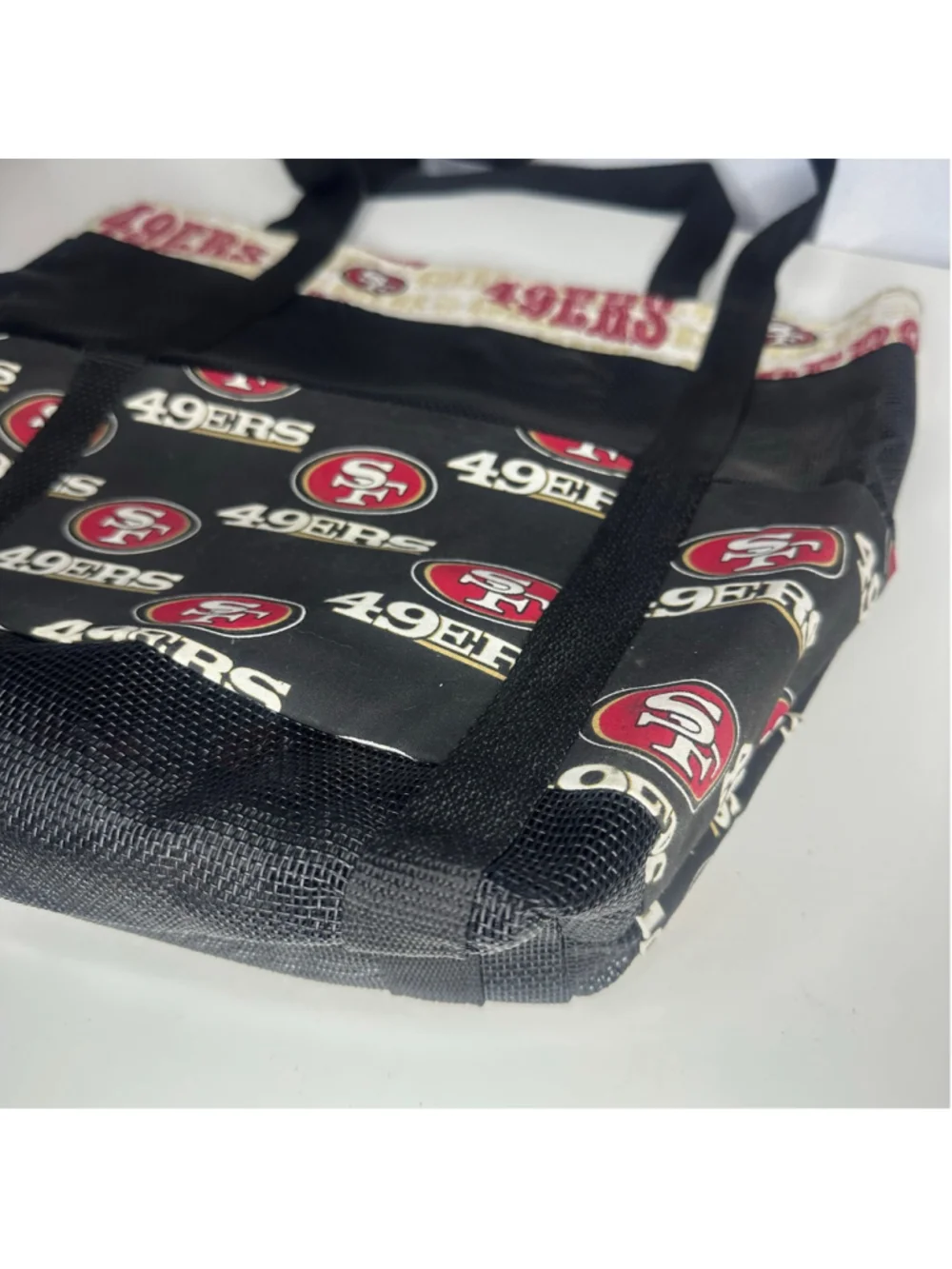 San Francisco SF 49ers Football Black & Red Mesh Tote Bag w Pockets (Handmade)